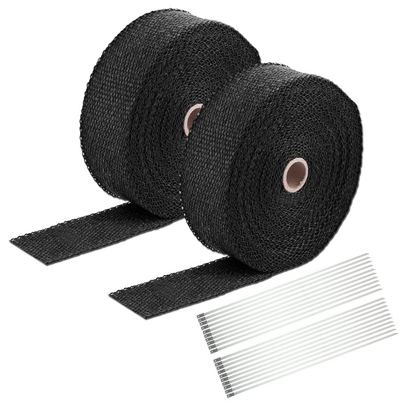 Superfastracing 2 Roll 2" x 50' Exhaust Heat Wrap Roll Fiberglass for Motorcycle Manifold Header Pipe Heat Wrap Tape Black (will lose color) - Image 1